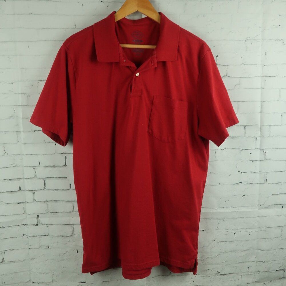 ST JOHNS BAY RED COTTON SHORT SLEEVE COLLARED 2 BUTTON SHIRT SIZE LARGE
